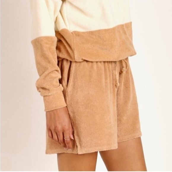 DONNI. Terry Henley Boxer Drawstring “Latte” Tan Brown Shorts Size Small - Picture 11 of 15